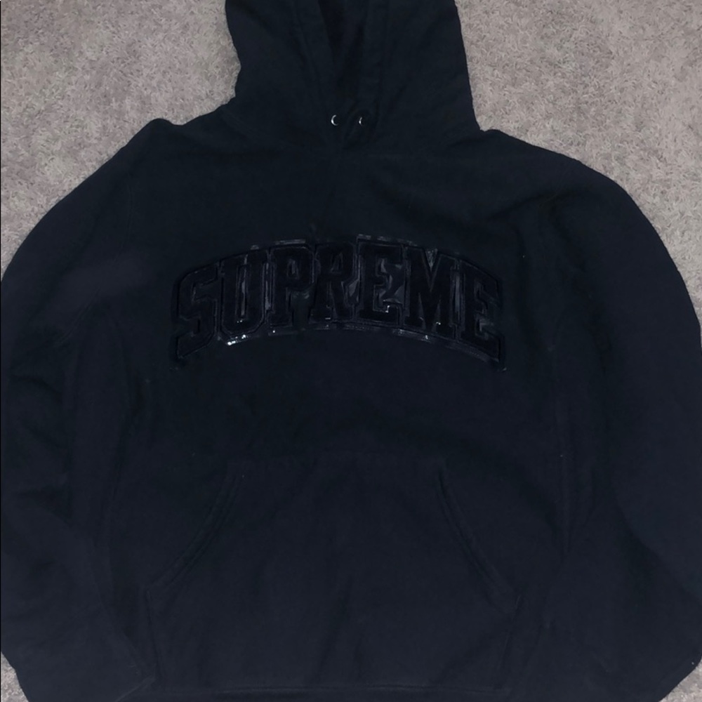 Navy Supreme arc logo hoodie